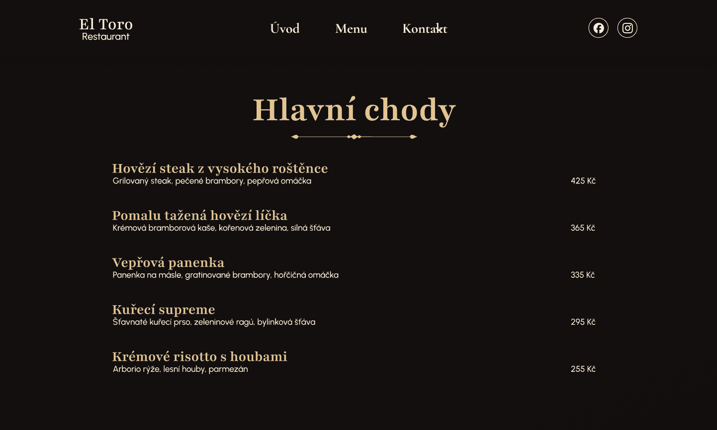 Menu stránka